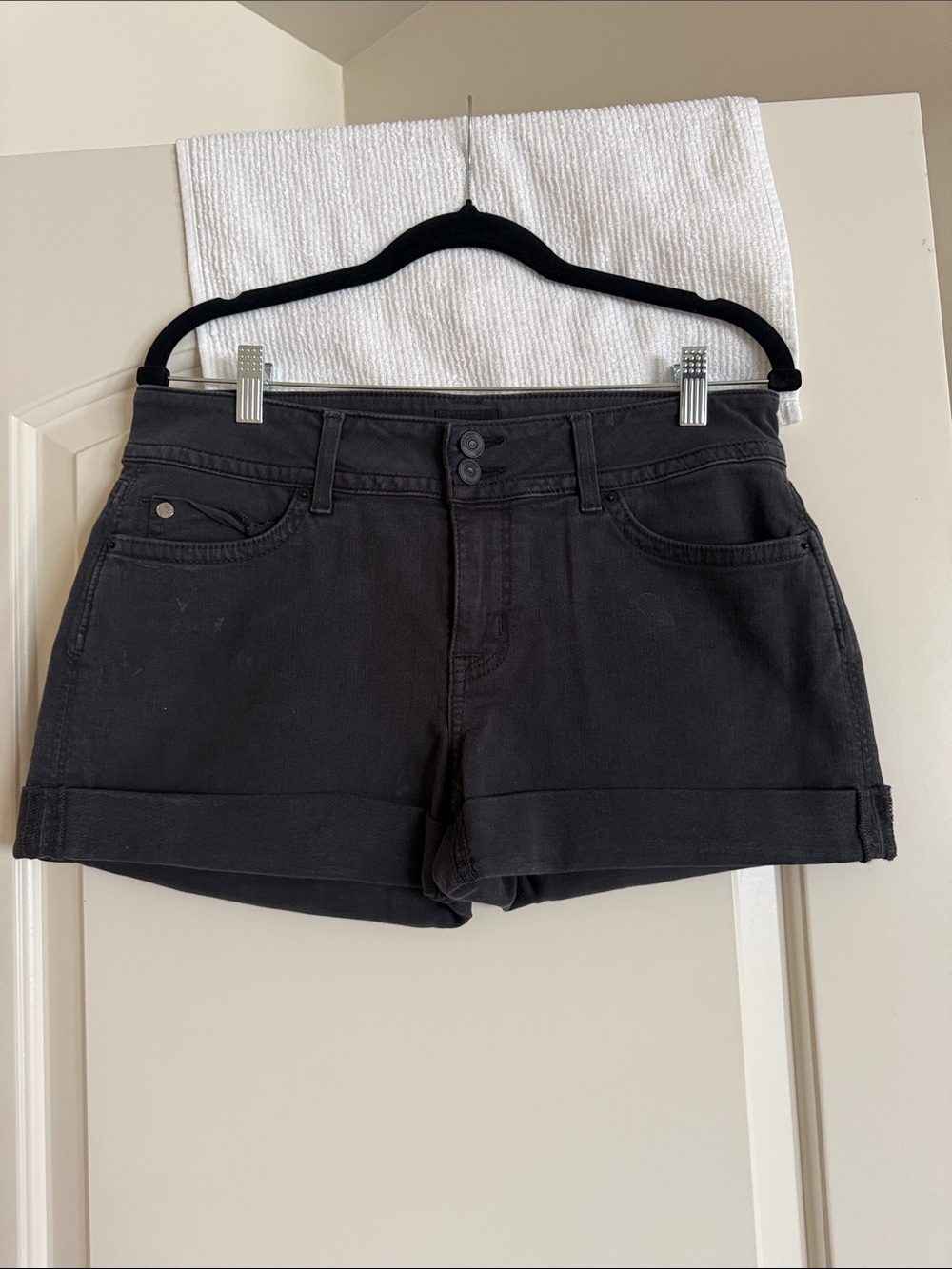 Hudson Jeans Black Cuffed Mid-Rise Denim Shorts